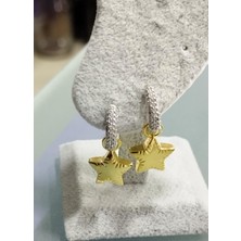 Cesicey 316 L Çelik Halkası Zirkon Taşlı Yıldız Detaylı Gümüş Altın Renk Küpe