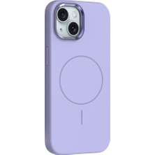 Zore iPhone 14 Kılıf M-Safe Şarj Özellikli Metal Kamera Çerçeveli Vlmt Edi Silikon Kapak - Lila