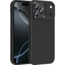 iPhone 17 Pro Max Kılıf M-Safe Şarj Özellikli Karbon Fiber Görünümlü Zore Truva Silikon Kapak - Siya