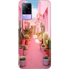 Senada Vivo V21 Kılıf Desenli Baskılı Tpu Rubber Kapak Kaktüs Adası