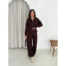 Lubiti Kemerli Pensli Geniş Paça Dik Yaka Fermuarlı Ikili Modal Takım