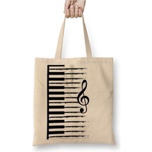 Toyaso Piyano Müzik Notaları Beyaz Bez Çanta Uzun Saplı Alışveriş Çantası Plaj Çantası