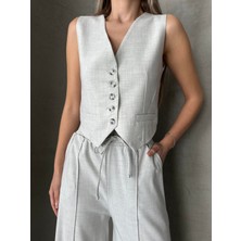 Seda Fidan Boutique Pensli Polyviskon Yelek Gri