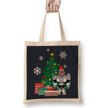 Toyaso Teen Titans Cyborg Around The Christmas Tree Beyaz Bez Çanta Uzun Saplı Alışveriş Çantası