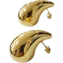 Cesicey Kadın Çelik Damla Bottega Küpe Altın Renk