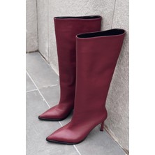 I Love Shoes Aviren Kadın Topuklu Çizme Bordo Mat Deri