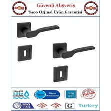 Hira Rozetli İç Oda Kapı Kolları - Mat Siyah - 1 Takım Ön ve Arka