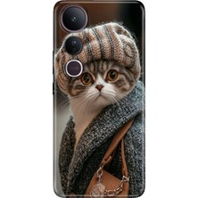 Adasena Vivo V50 Lite Kılıf Desenli Baskılı Tpu Rubber Kapak Parisli Kedi