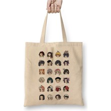 Toyaso Demon Slayer Iblis Keser Characters Beyaz Bez Çanta Uzun Saplı Alışveriş Çantası Plaj Çantası