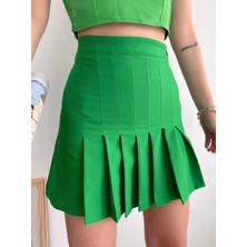 Ezel Glory Pileli Düğmeli Etek Açık Yeşil S24811