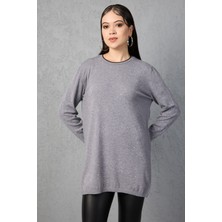 Moda Days Taş Detaylı Bisiklet Yaka Triko Bluz - Kontrast Biyeli ve Yan Yırtmaçlı