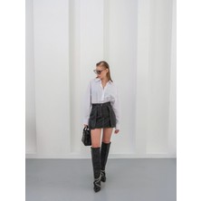 Ezel Glory Kontrast Deri Etek Siyah W260015