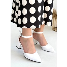 Ezel Glory Mulen Beyaz Cilt Topuklu Ayakkabı