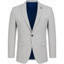 Plus Scorpion Erkek Karyağdı Desenli Slim Fit Blazer Ceket – Mavi & Gri – Şık Günlük ve Ofis Kombin