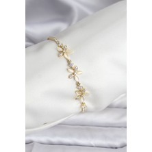 Clariss Çiçek Model Zirkon Taşlı Gold Renk Pirinç Su Yolu Kadın Bileklik