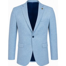 Plus Scorpion Erkek Karyağdı Desenli Slim Fit Blazer Ceket – Mavi & Gri – Şık Günlük ve Ofis Kombin