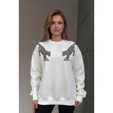 Cemo  Pul Işlemeli Kaplan Detaylı Oversize Sweatshirt