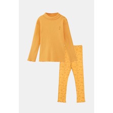 Lovetti Kadmium Sarı Kalp Baskılı Kız Çocuk Kaşkorse Alt Üst Takım