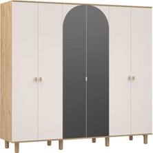 Adore Mobilya Bohem 6 Kapaklı Aynalı Gardırop Florida Meşe-Vizon 240X226X60 cm