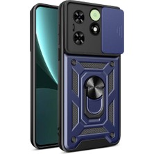 Zore Tecno Spark 20C Kılıf Magnetik Standlı Kamera Korumalı Vlmt Sürgülü Vega Kapak-Mavi