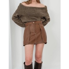 Ezel Glory Kontrast Deri Etek Kahve W260015