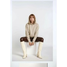 Mamayaga Kadın 3 Iplik Kalın Kapüşonlu Oversize Curve Kalıp Uzun Kol Sweatshirt Kazak