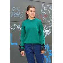 Ezel Glory Boncuklu Bile Detaylı Kazak Petrol Yeşili