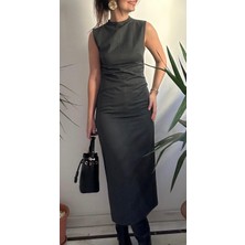 Lasorella Butik Kadın Antrasit Midi Elbise
