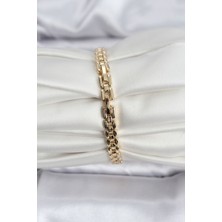 14K Gold Renk Kaplama Zirkon Kare Taşlı cm Kadın Bileklik - Bamido