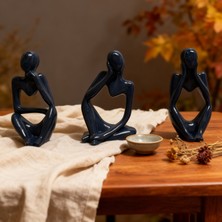 Axnur Siyah Dekoratif Soyut 3'lü Heykel Seti Biblosu