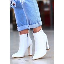 Ezel Glory Loora Beyaz Rugan Desenli Topuklu Bot