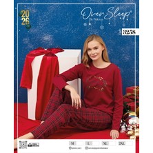 Over Sleep Bayan Yılbaşı Poleren Kırmızı U.kol Pijama Takım-Kırmızı-