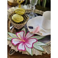 AGBTREND 2 Adet Fuşya Zambak Nakışlı Sunum ve Kokteyl Peçetesi