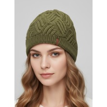 Balkonda Klasik Basic Bere Triko Astarlı Soğuktan Koruyucu Soft Dokuma Unisex Haki