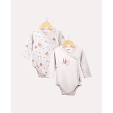 Hoogie 2’li Kruvaze Orman Desenli Bebek Body/Zıbın Seti - Taş Rengi