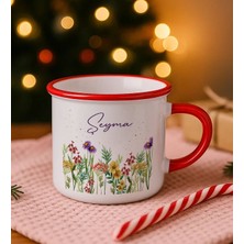 Bk Gift Kişiye Özel Çiçek Tasarımlı Kırmızı Emaye Kupa Bardak -7, Arkadaşa Hediye, Sevgiliye Hediye