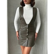 Ezel Glory Deri Jile Elbise Haki W24796