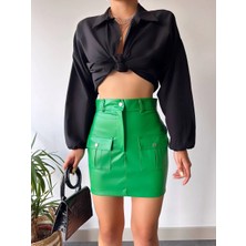 Ezel Glory Önden Iki Cepli Deri Etek Yeşil H240040