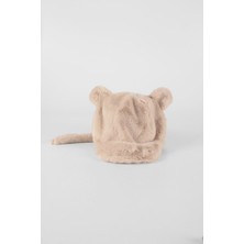 Kapin Peluş Kürk Kulaklı Kuyruklu Şapka - Bej