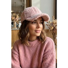 Kapin Süet Detaylı Kep Peluş Şapka - Pembe