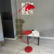 Bamyum Kırmızı Lambader Tepsili Makas Gövde Modern Dekoratif Metal Oturma Odası