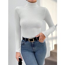 Ezel Glory Balıkçı Yaka Dar Kesim Kaşkorse Kazak Beyaz