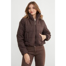 FullaModa Beli Lastikli Crop Şişme Mont