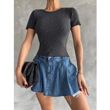 Ezel Glory Önü Taşlı Antrasit Bluz S3512