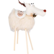 Empressco Beyaz Geyik Yılbaşı Süsü, Ahşap Bacaklı, 24X35 Cm, Şık ve Sıcak Dekorasyon