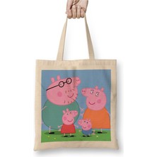 Toyaso Peppa Pig 03 Beyaz Bez Çanta Uzun Saplı Alışveriş Çantası Plaj Çantası