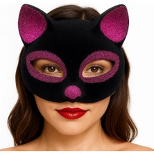 Arthurs Siyah Renk Fuşya Simli Süet Kaplama Kedi Maskesi 18X14 cm