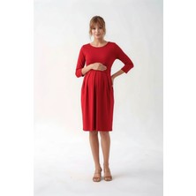 Mamayaga Kadın Bisiklet Yaka Tesettüre Uygun Uzun Kol Viskon Gizli Emzirme Bölümlü Şık Hamile Elbisesi