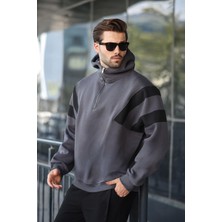 Madmext Füme Fermuarlı Yaka Kapüşonlu Erkek Sweatshirt E7161