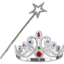 Arthurs Gümüş Renk Metalize Prenses Tacı ve Metalize Prenses Yıldız Asası